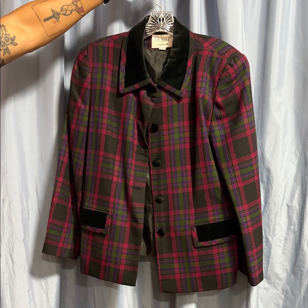 Petite Sophisticate Plaid Blazer - Red and Black